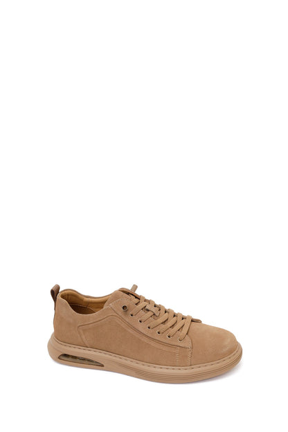 Erkek Bej Bağcıklı Süet Deri Sneaker