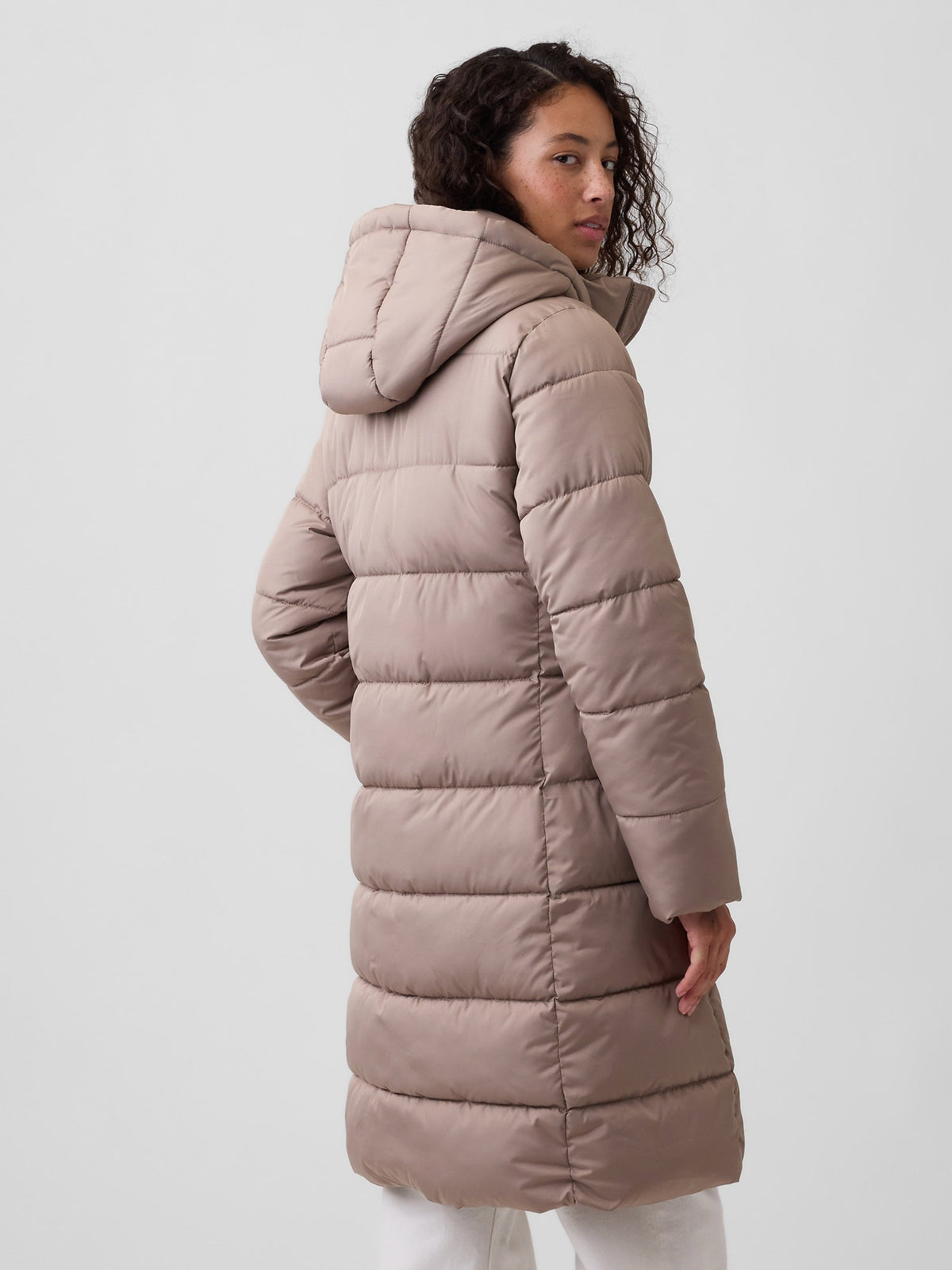 Bej Relaxed Midi Puffer Şişme Mont