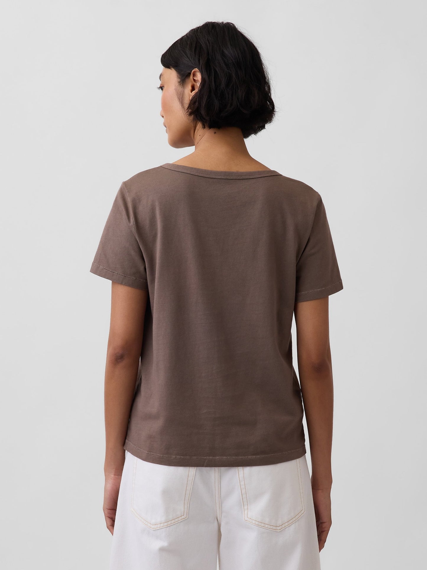 Kahverengi Organik Pamuk Vintagesoft V-yaka T-shirt