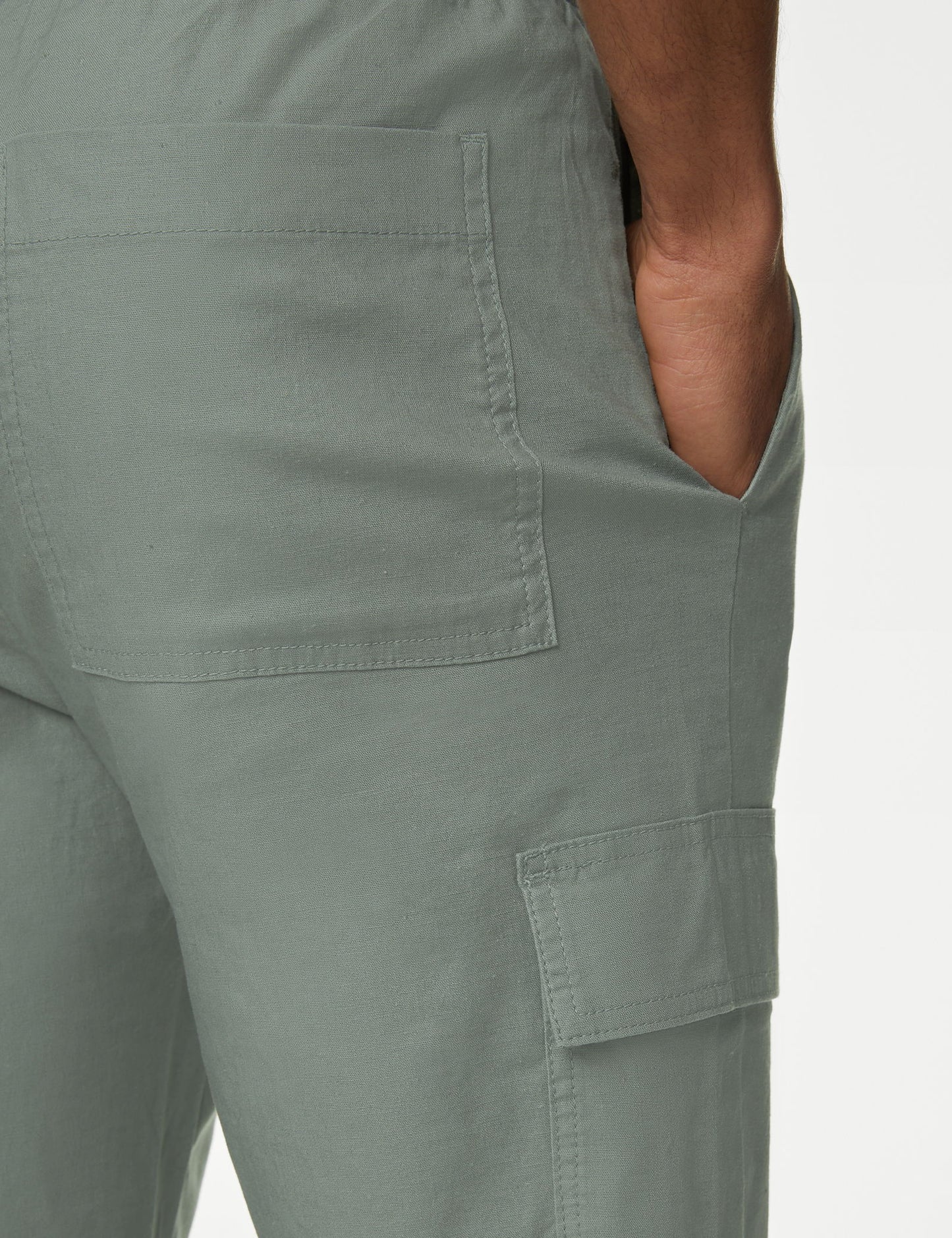 Straight Fit Keten Kargo Pantolon