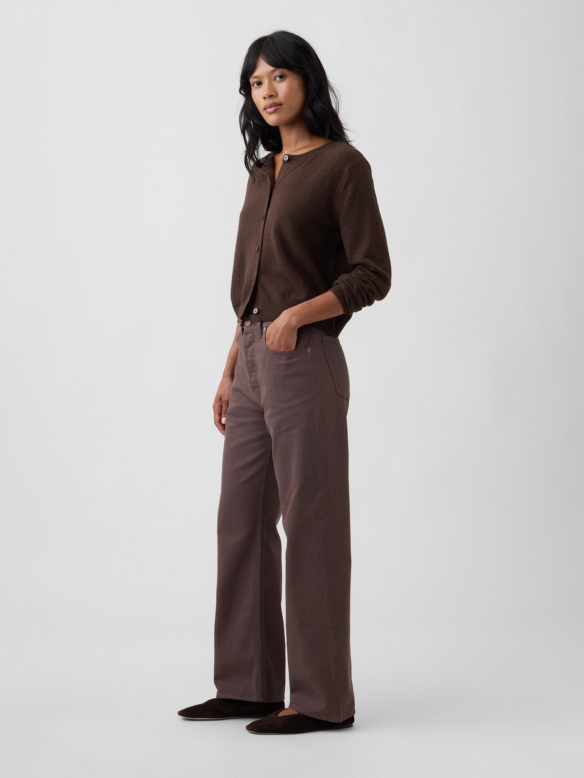 Kahverengi Low Slung Relaxed Straight Jean Pantolon
