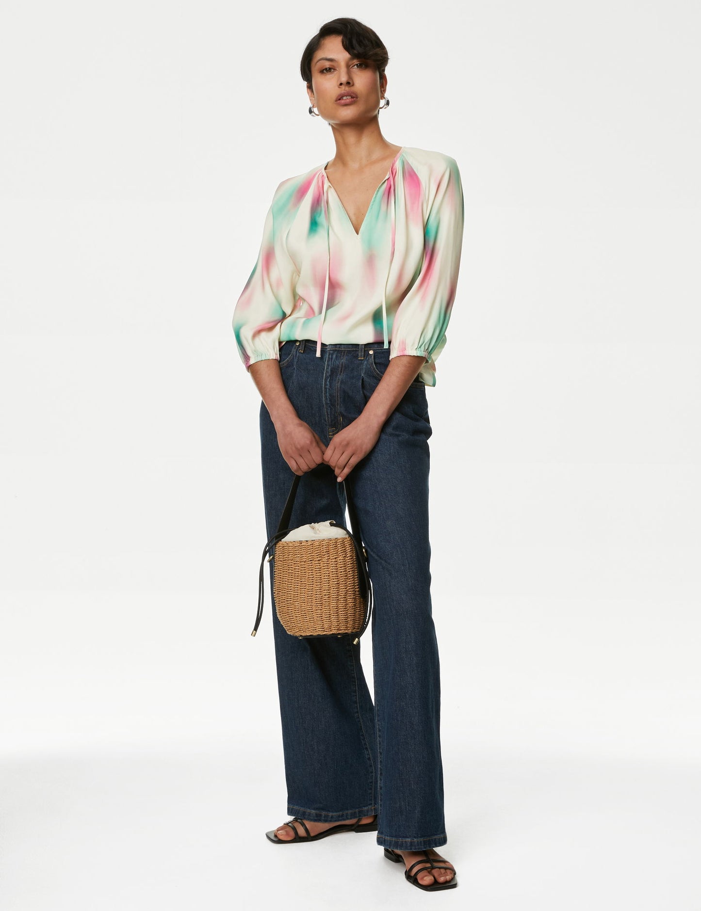 Regular Fit Desenli Cupro Bluz