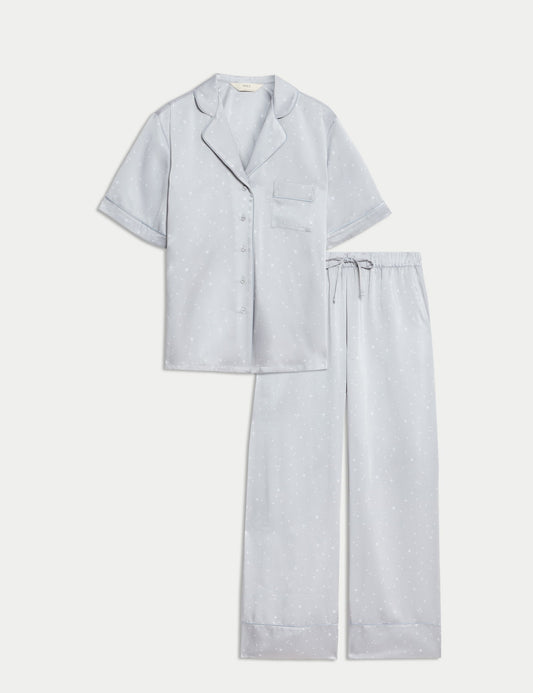 Saten Yıldız Desenli Pijama Takımı