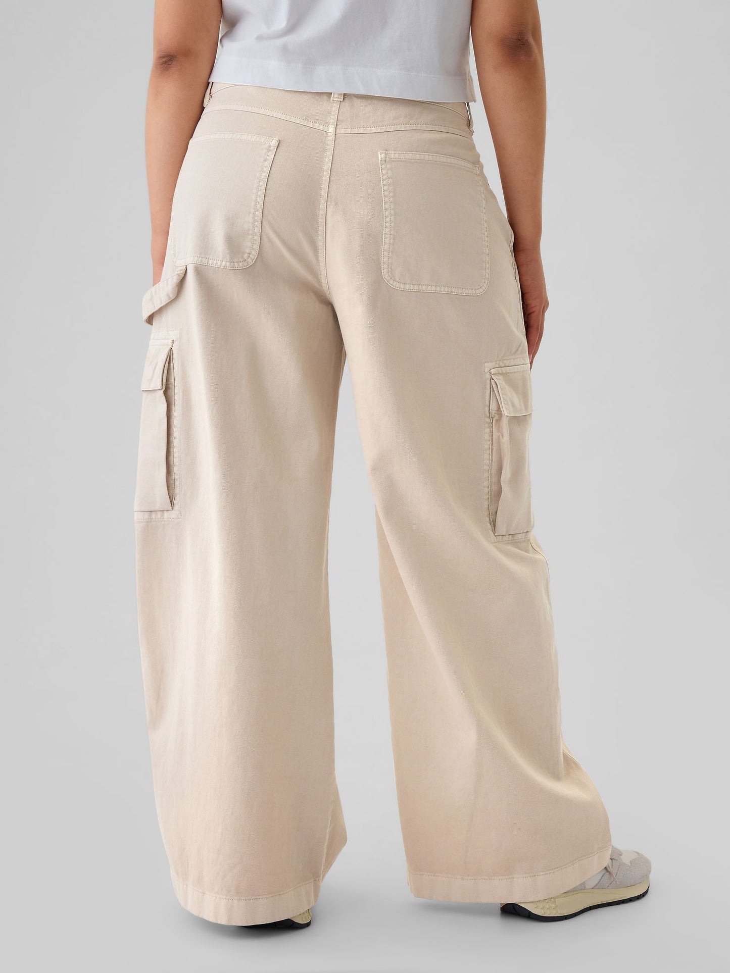 Bej Low Rise Baggy Kargo Khaki Pantolon