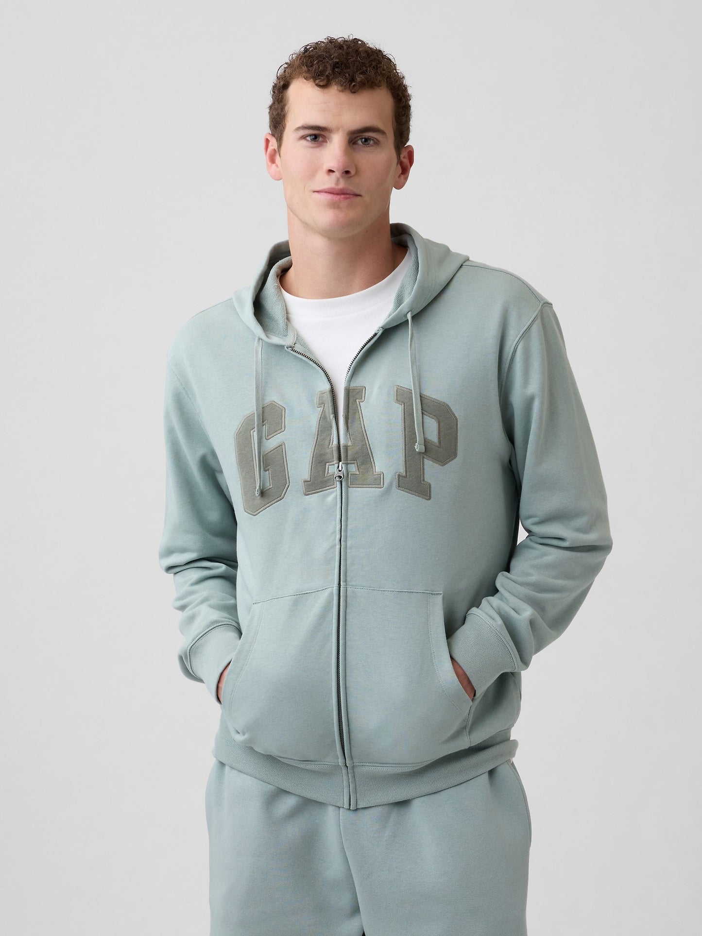 Açık Yeşil Relaxed Gap Logo Fransız Havlu Kumaş Fermuarlı Sweatshirt