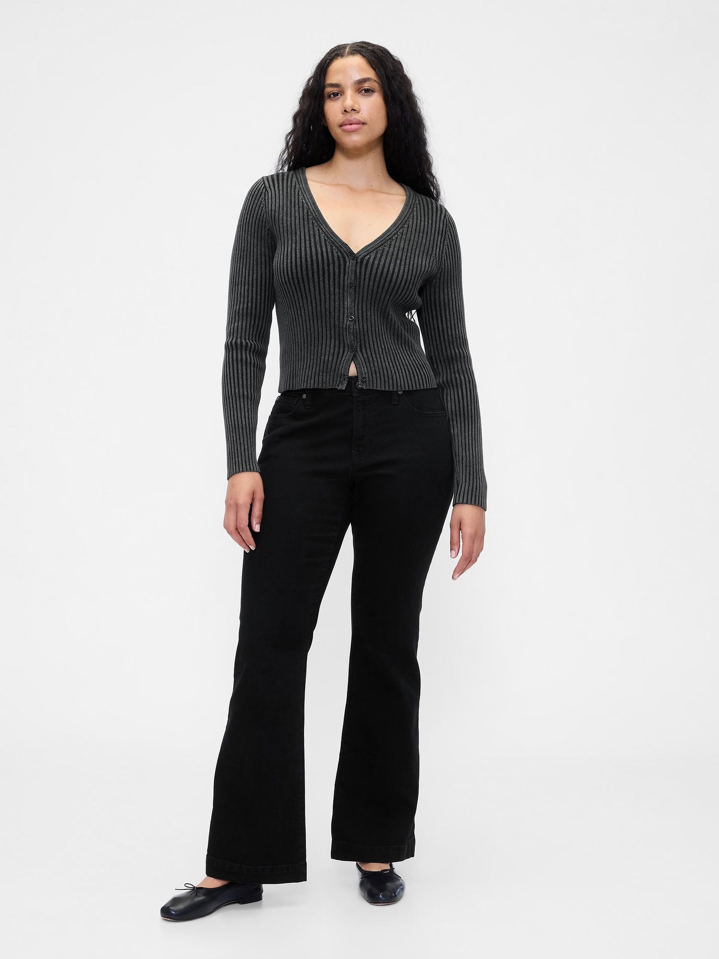 Siyah Low Rise Flare Jean Pantolon