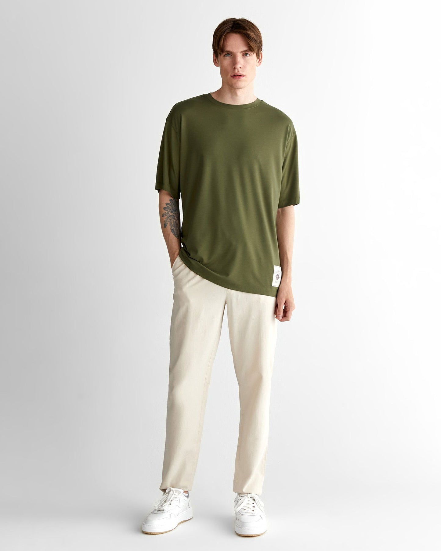 Gant Erkek Yeşil Relaxed Fit Bisiklet Yaka Logolu T-shirt