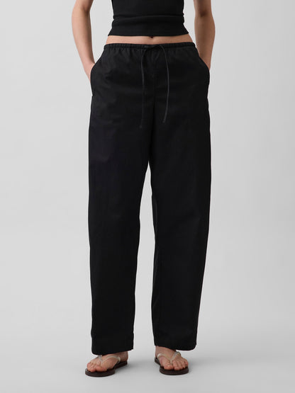 Siyah Poplin Easy Barrel Pantolon