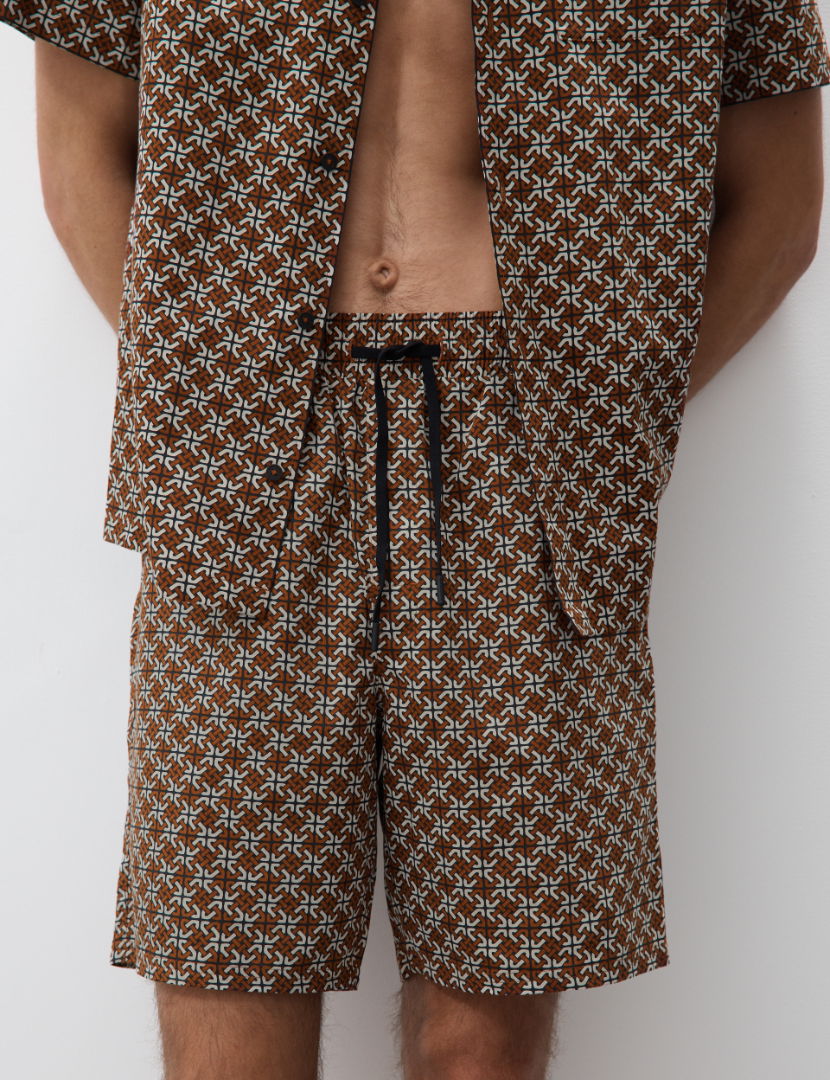 Pamuk Karışımlı Geometrik Desenli Pijama Şortu