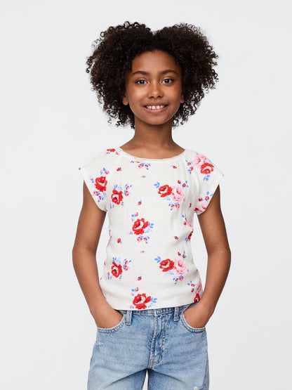 Çok Renkli Dantel Yaka Pointelle T-shirt