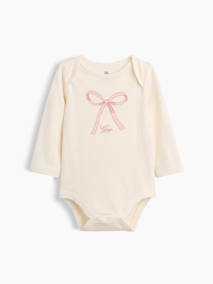 Krem Organik Pamuk Grafik Baskılı Bodysuit