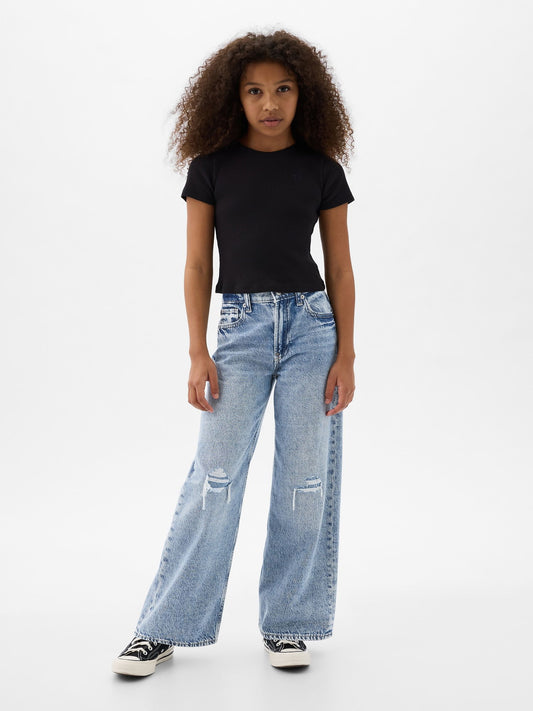 Açık Mavi Low Rise Stride Wide-Leg Jean Pantolon