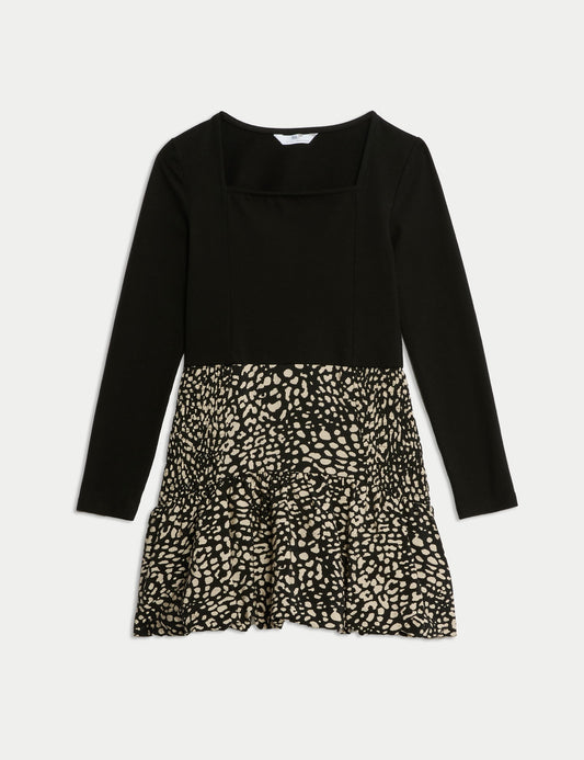 Desenli Fırfırlı Elbise (6-16 Yaş)