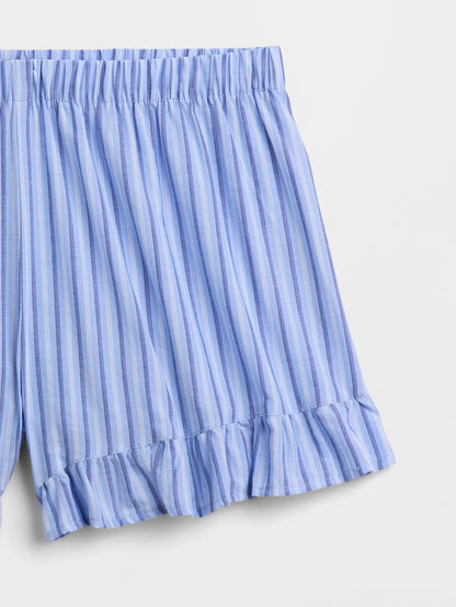 Açık Mavi Fırfırlı Poplin Şort Pijama Altı
