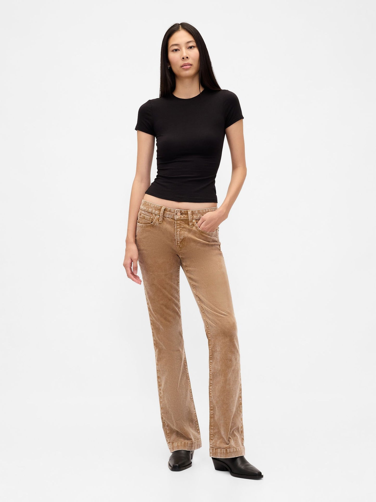 Kahverengi Low Rise Kadife Long & Lean Pantolon