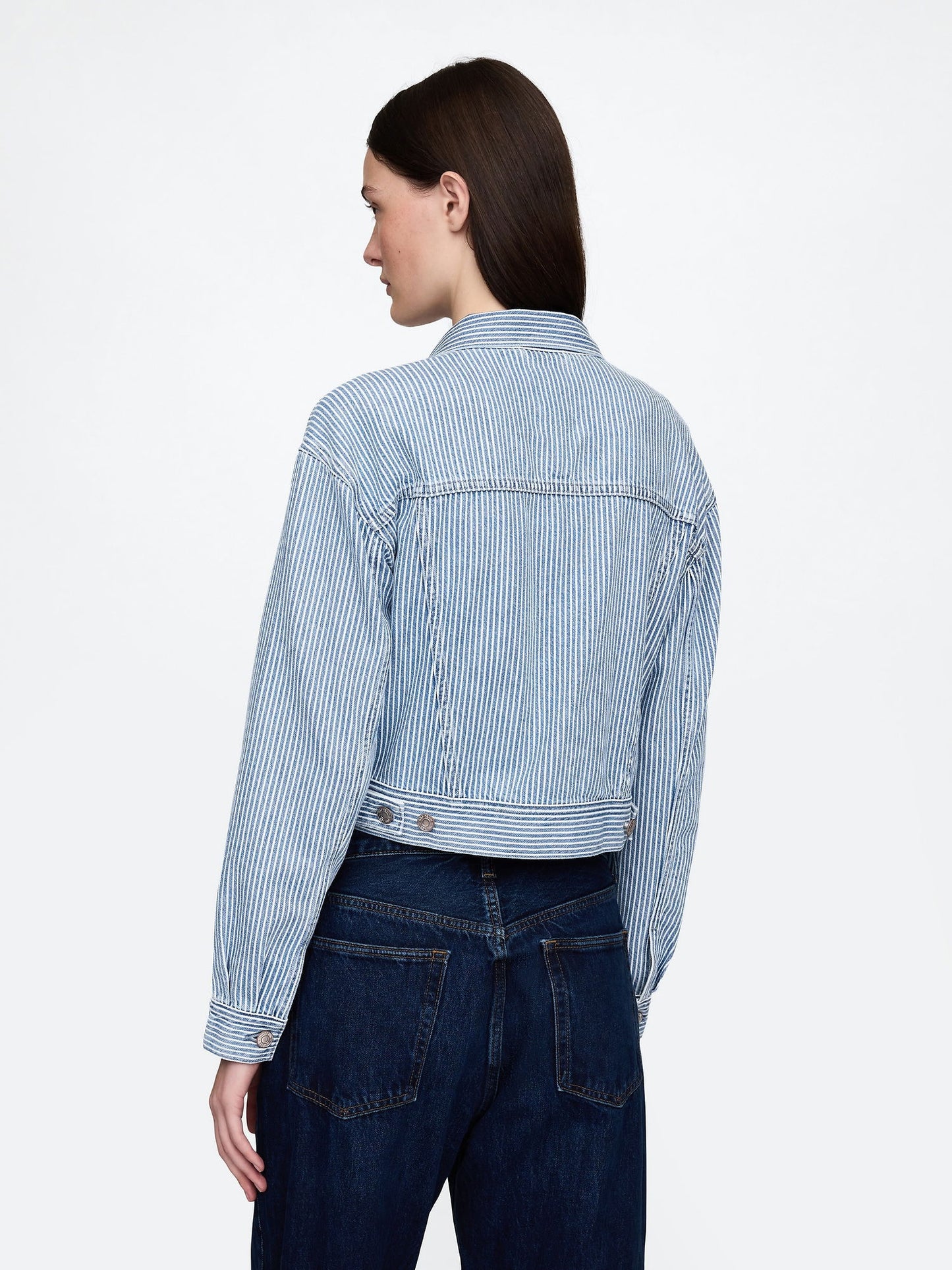Mavi Ultrasoft Icon Denim Çizgili Crop Ceket