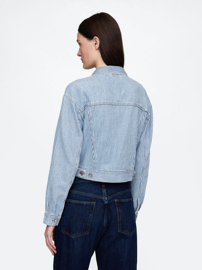 Mavi Ultrasoft Icon Denim Çizgili Crop Ceket