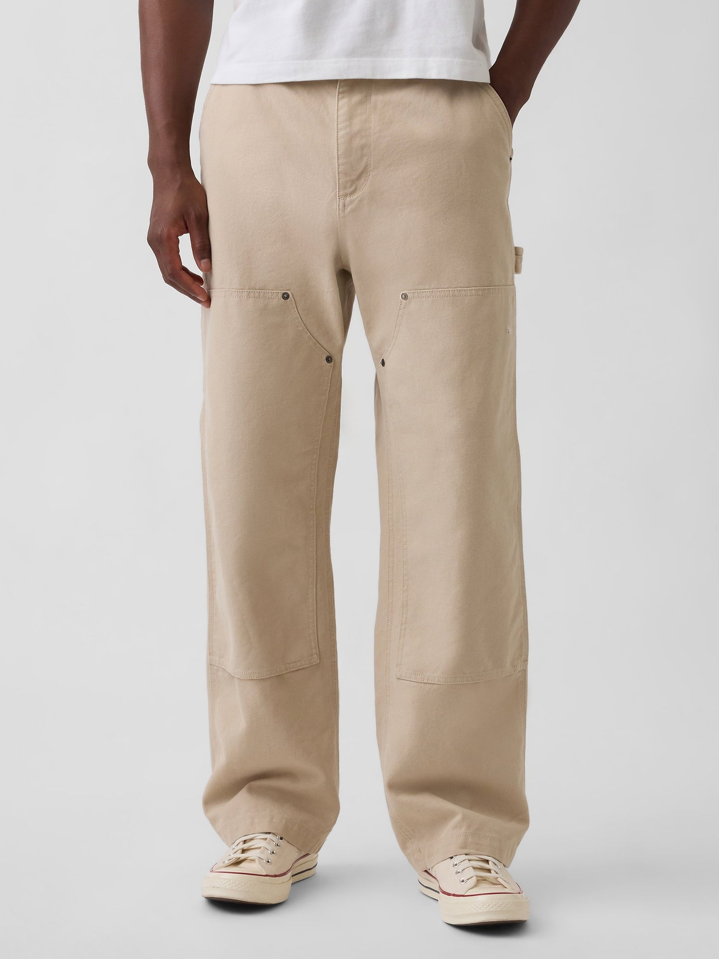 Bej '90s Loose Kanvas Double-knee Carpenter Pantolon