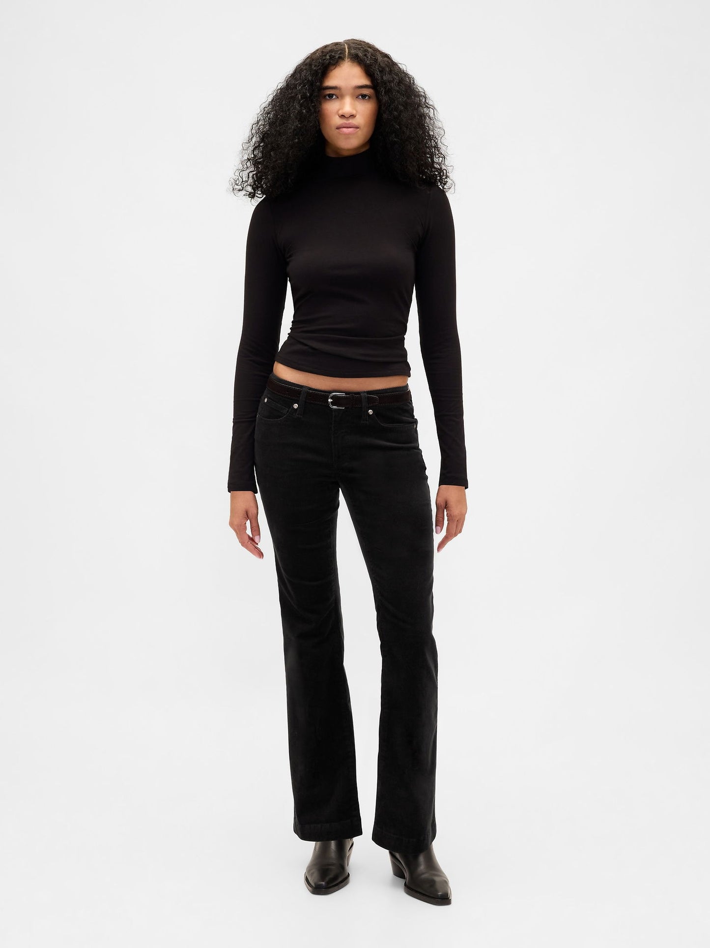 Siyah Low Rise Kadife Long & Lean Pantolon