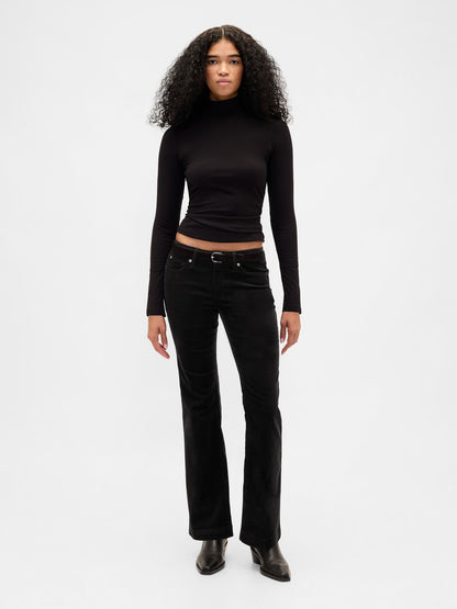 Siyah Low Rise Kadife Long & Lean Pantolon