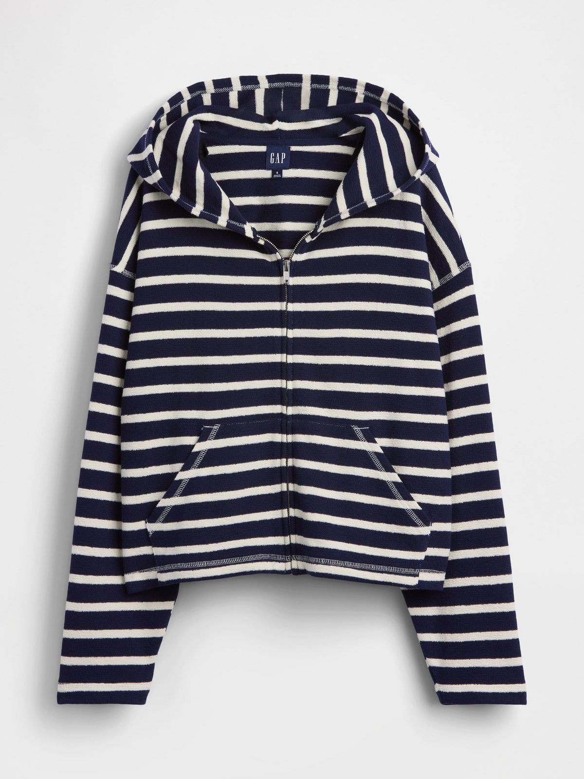 Kırmızı Havlu Terry Oversized Çizgili Fermuarlı Sweatshirt
