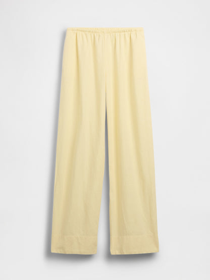 Sarı Keten Karışımlı Easy Wide-leg Pantolon