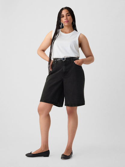 Siyah 11.5 Mid Rise Longline Denim Şort