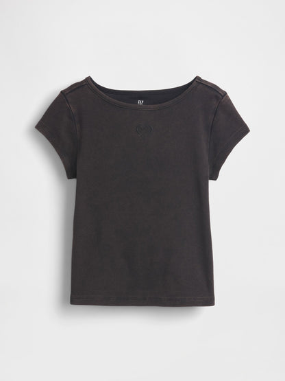 Siyah Cap-sleeve Fitted T-shirt