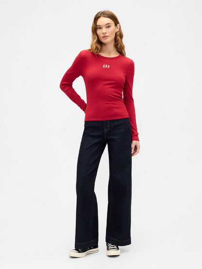Kırmızı Modern Rib Logo Crop T-shirt