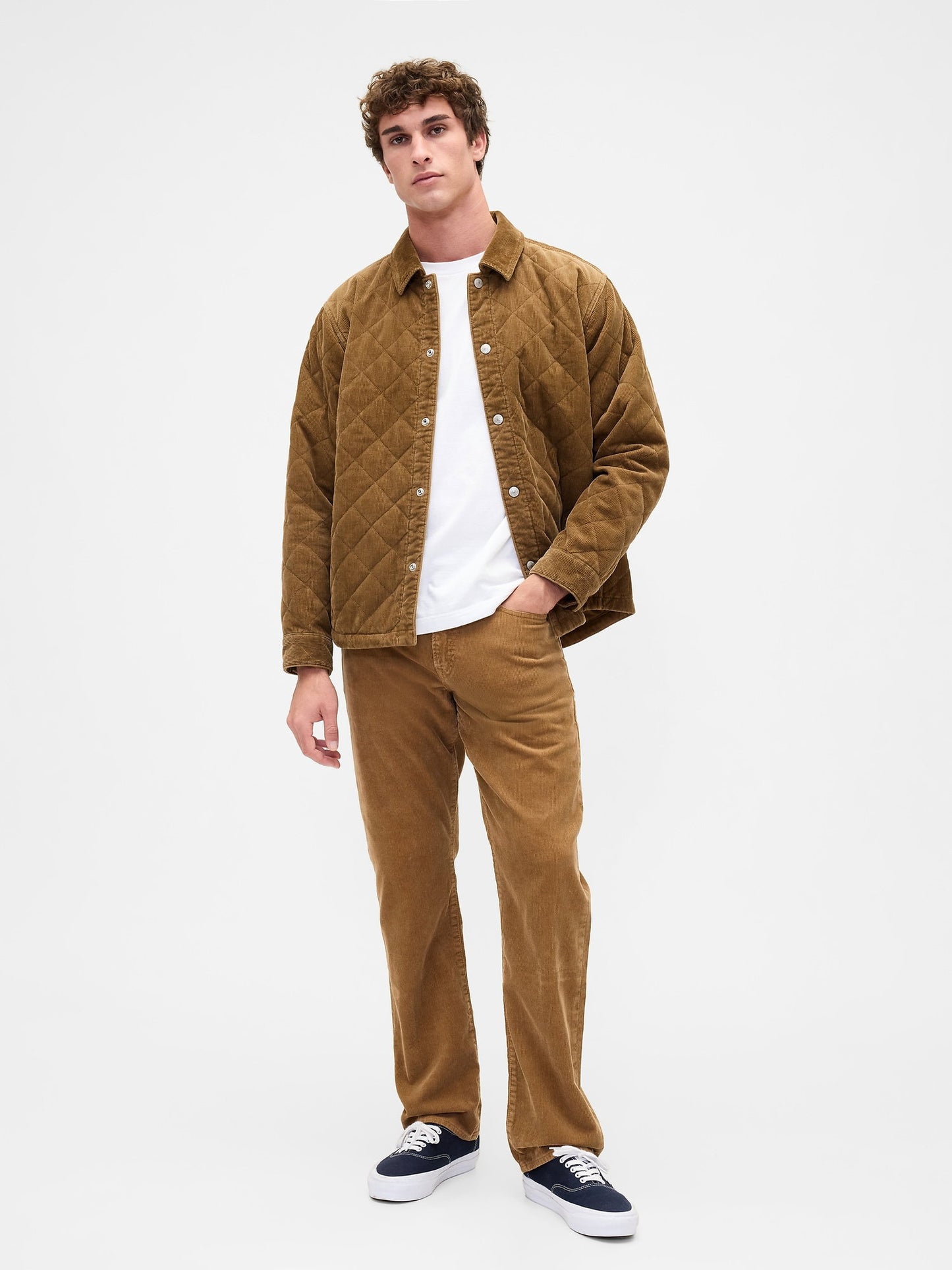Açık Kahverengi Quilted Corduroy Relaxed Gömlek Ceket