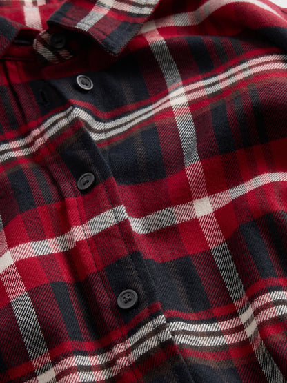 Bordo Flannel Straight-hem Crop Gömlek