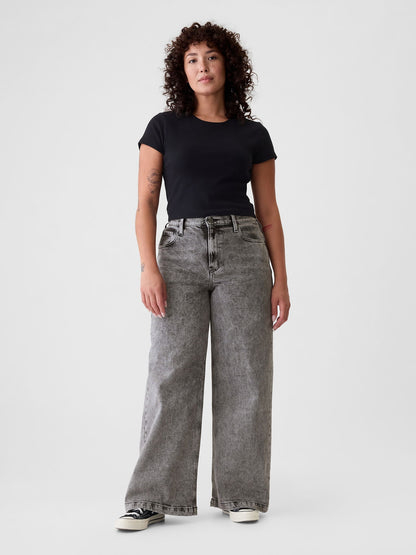 Siyah High Rise Stride Wide-leg Jean Pantolon