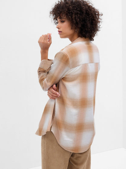 Bej Relaxed Flannel Easy Ekose Gömlek