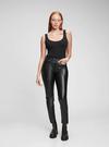 Siyah High Rise Vintage Slim Deri Görünümlü Jean Pantolon