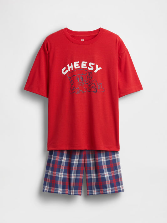 Kırmızı Oversized Recycled Şort Pijama Seti
