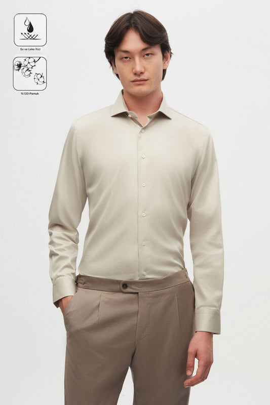 Damat Slim Fit Taş Düz Nano Care Gömlek