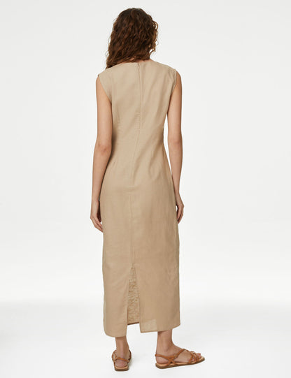 Regular Fit Midi Keten Elbise