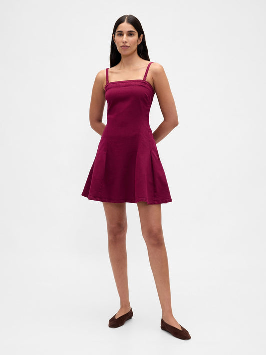 Bordo Denim Mini Elbise