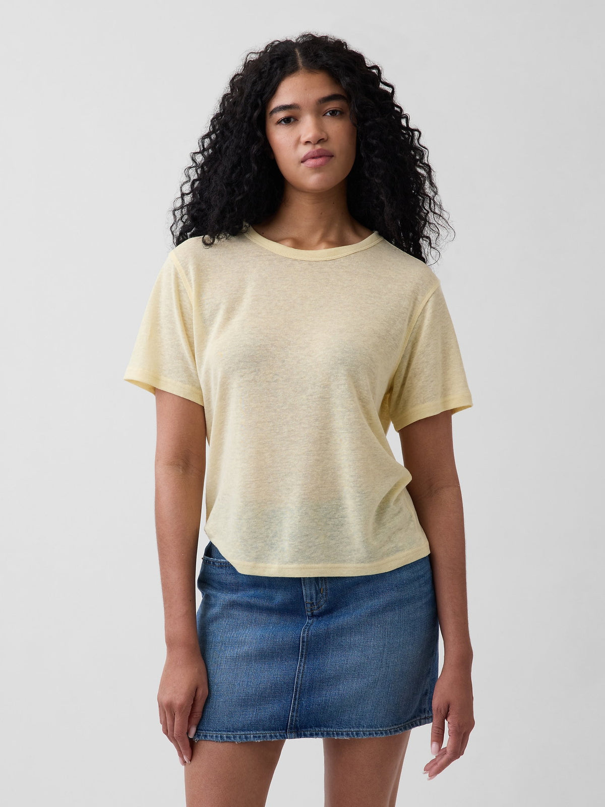 Gri Keten Karışımlı Relaxed T-shirt