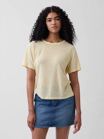 Gri Keten Karışımlı Relaxed T-shirt