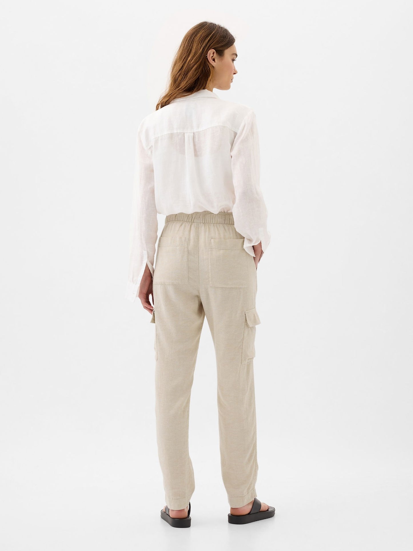 Bej Mid Rise Easy Keten Karışımlı Kargo Pantolon