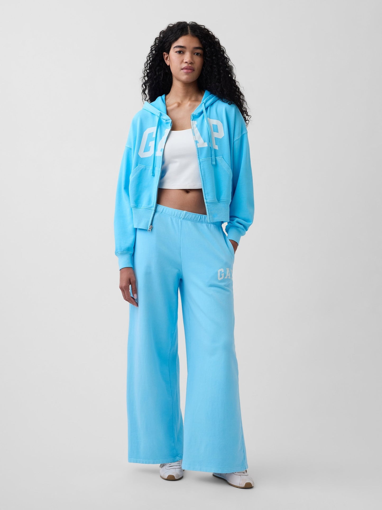 Açık Mavi Gap Logo Fransız Havlu Kumaş Wide-leg Jogger Eşofman Altı