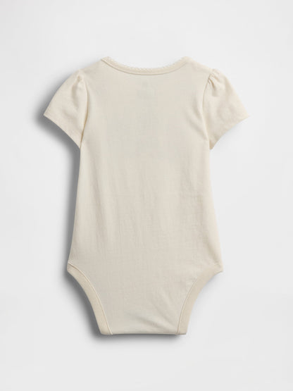 Kırık Beyaz Organik Pamuk Floral Logo Bodysuit
