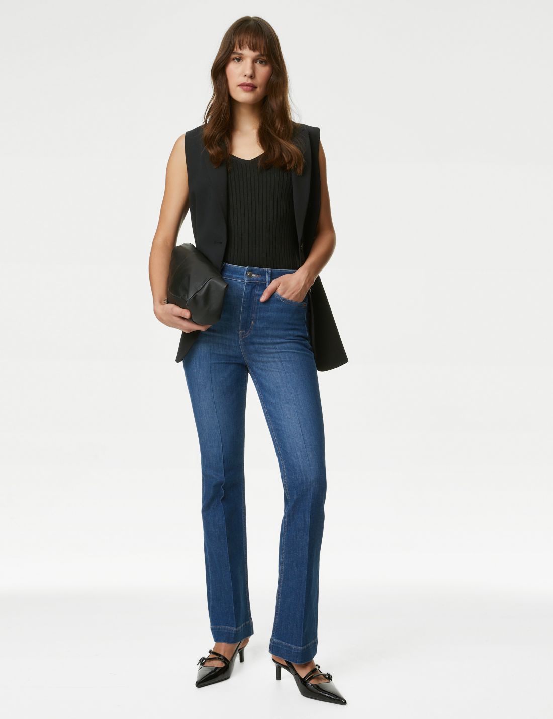 Yüksek Bel Slim Flare Jean Pantolon