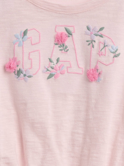 Pembe Organik Pamuk Logo Işlemeli T-shirt