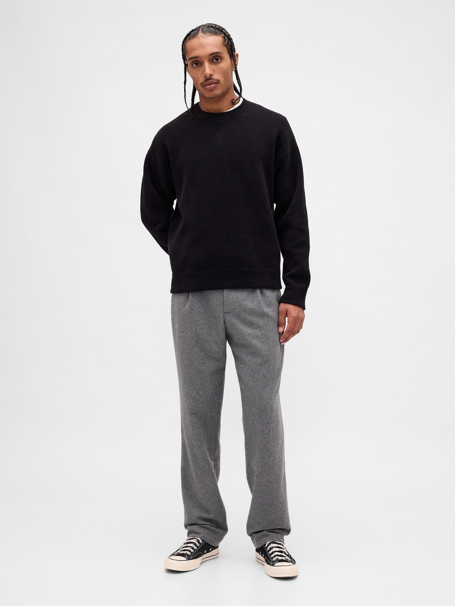 Gri Yün Karışımlı Relaxed Straight Pantolon