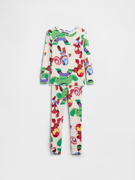 Kırık Beyaz Marvel Avengers Grafik Baskılı Pijama Takımı
