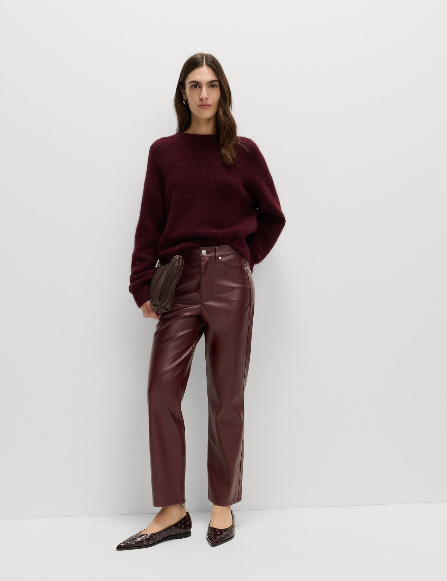 Suni Deri Straight Leg Pantolon