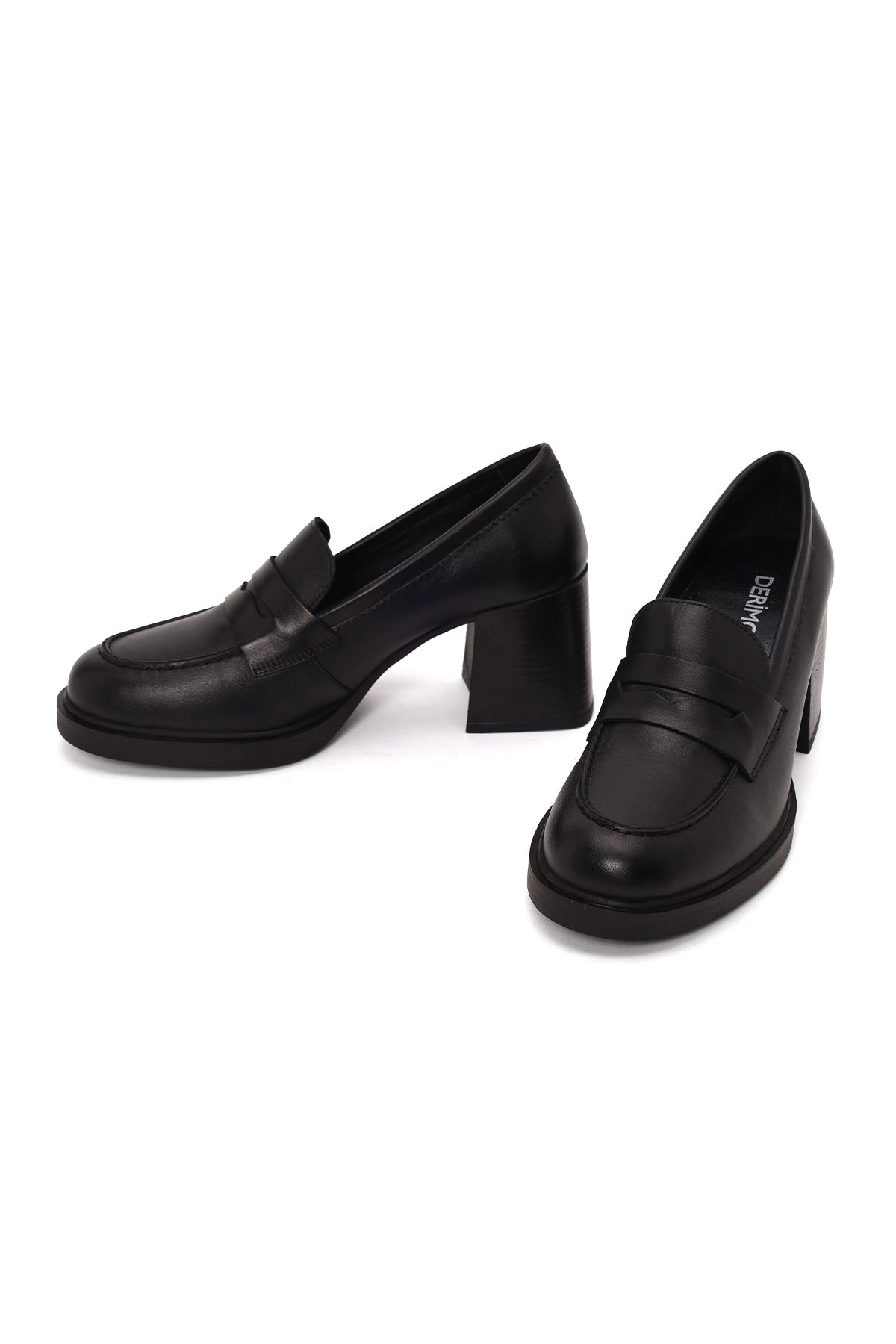 Kadın Siyah Kalın Topuklu Deri Maskülen Loafer