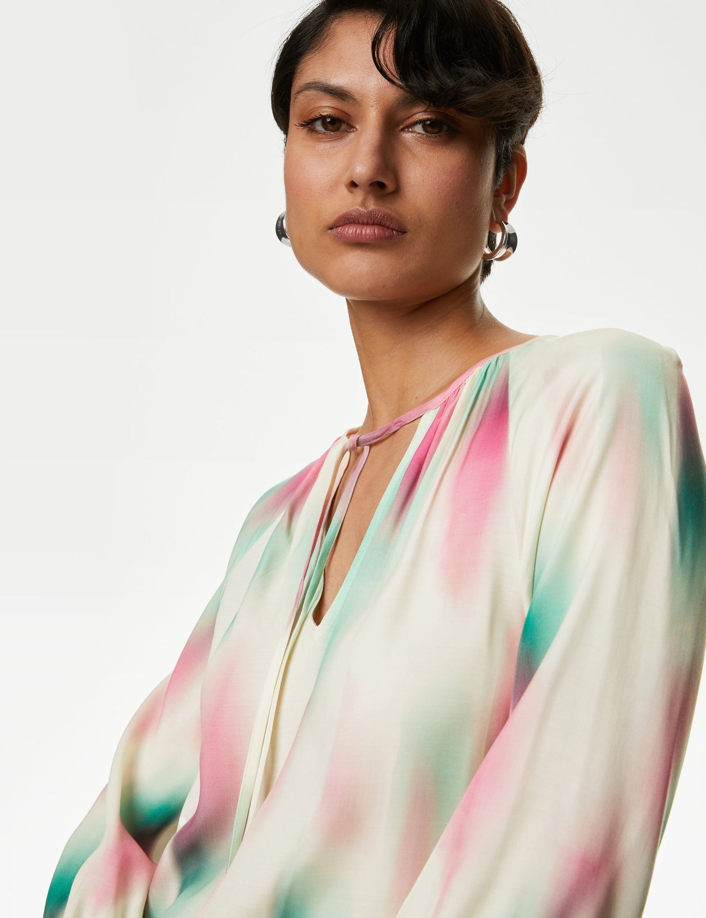 Regular Fit Desenli Cupro Bluz